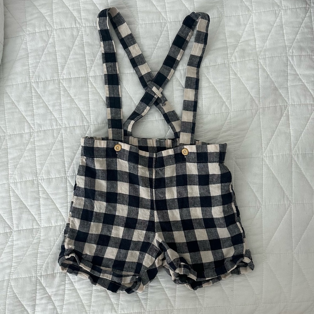 H&M Linen Gingham Suspender Shorts